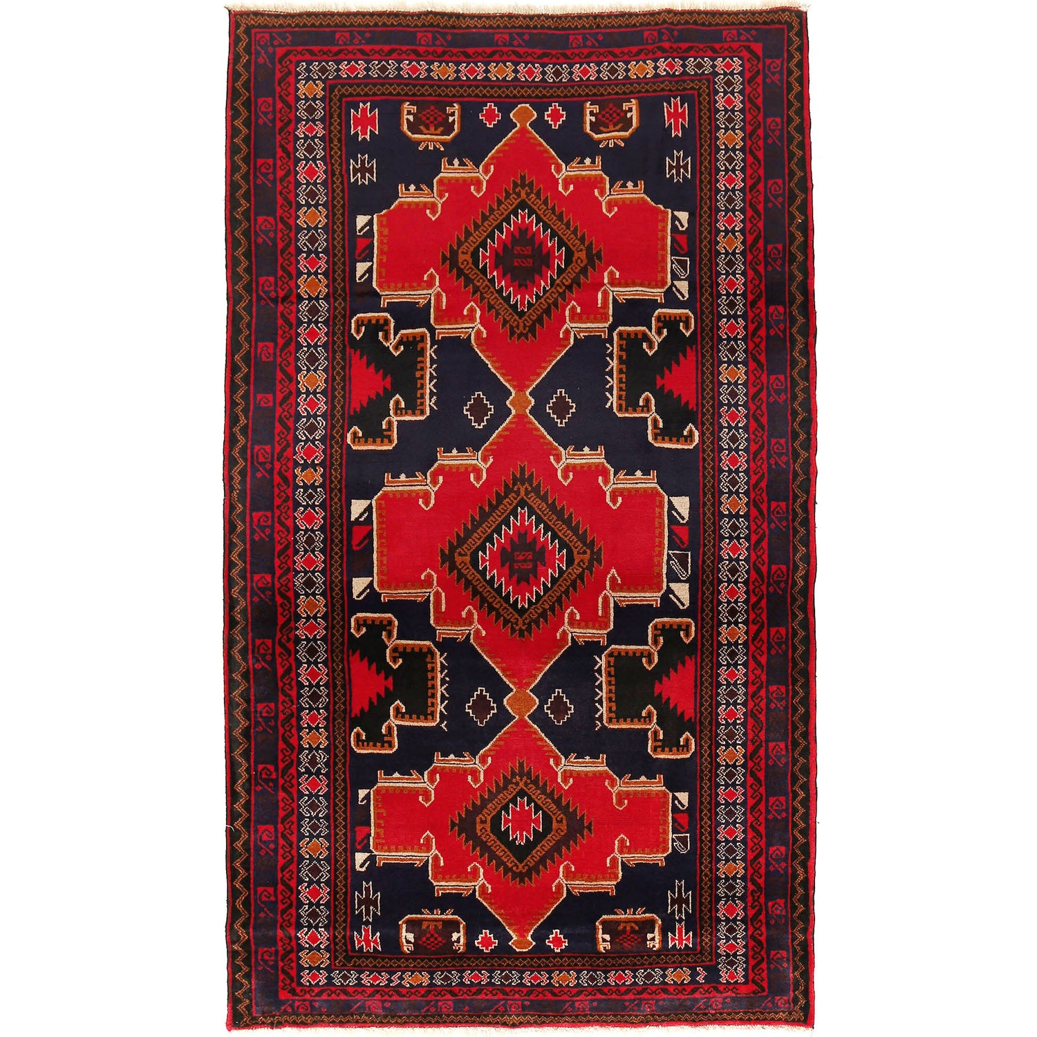 Baluchi Rug Handmade Multi Geometric 4x7 ft