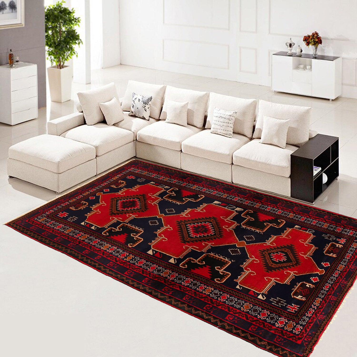 Baluchi Rug Handmade Multi Geometric 4x7 ft