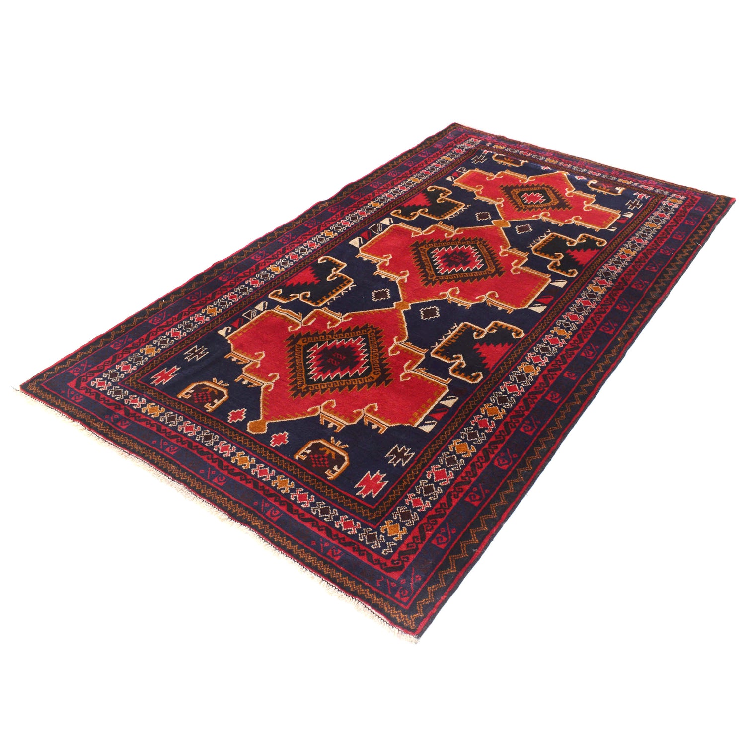 Baluchi Rug Handmade Multi Geometric 4x7 ft
