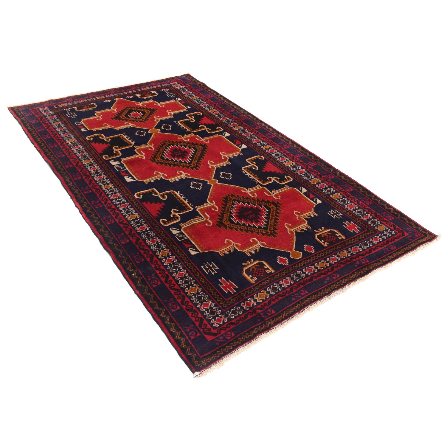 Baluchi Rug Handmade Multi Geometric 4x7 ft