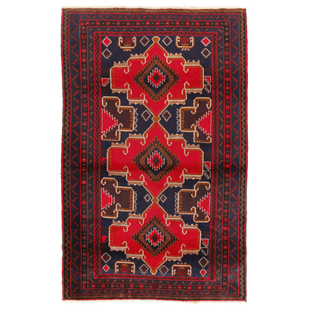 Baluchi Rug Handmade Red Geometric 4x7 ft