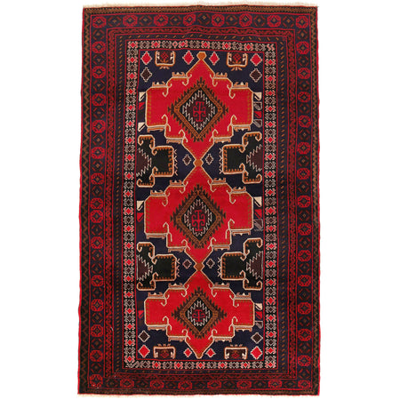 Baluchi Rug Handmade Multi Geometric 4x7 ft