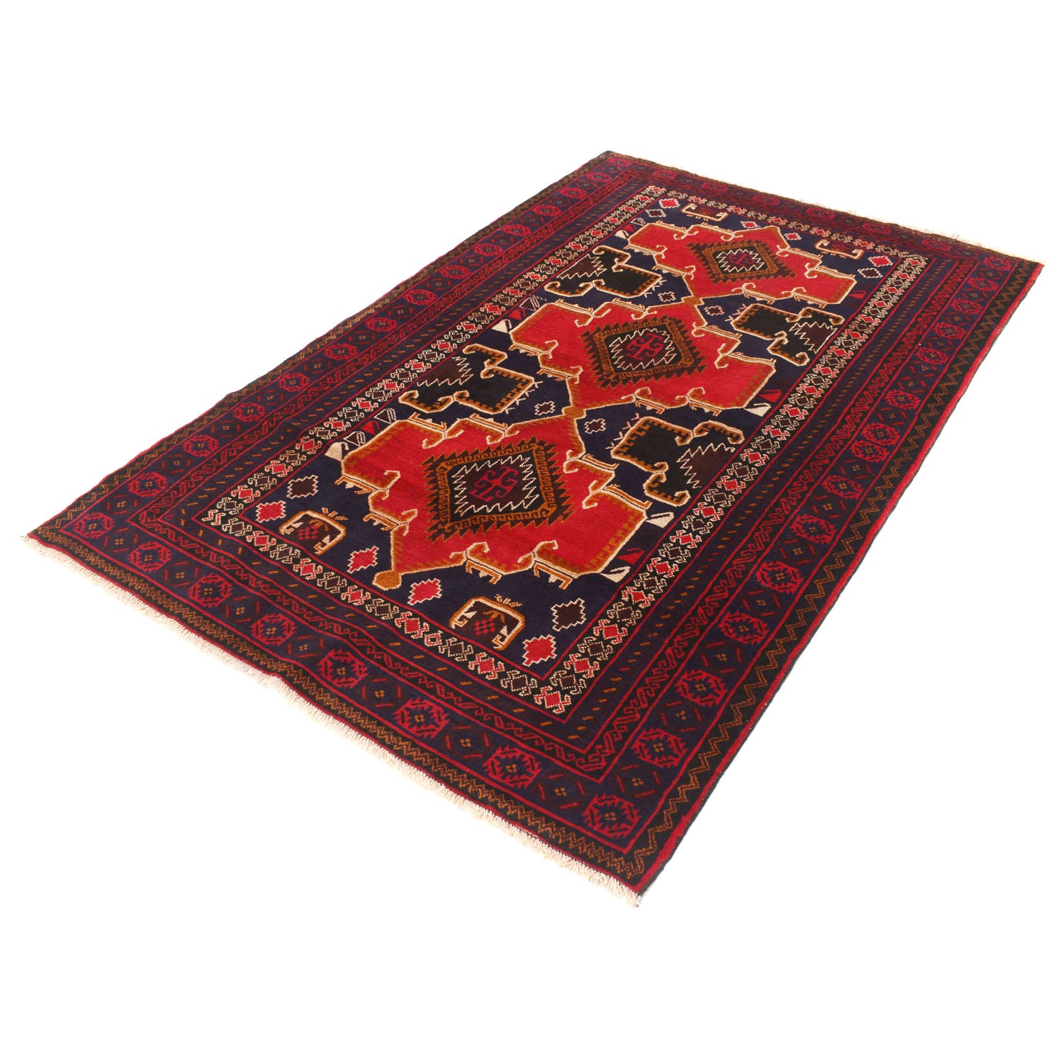 Baluchi Rug Handmade Multi Geometric 4x7 ft