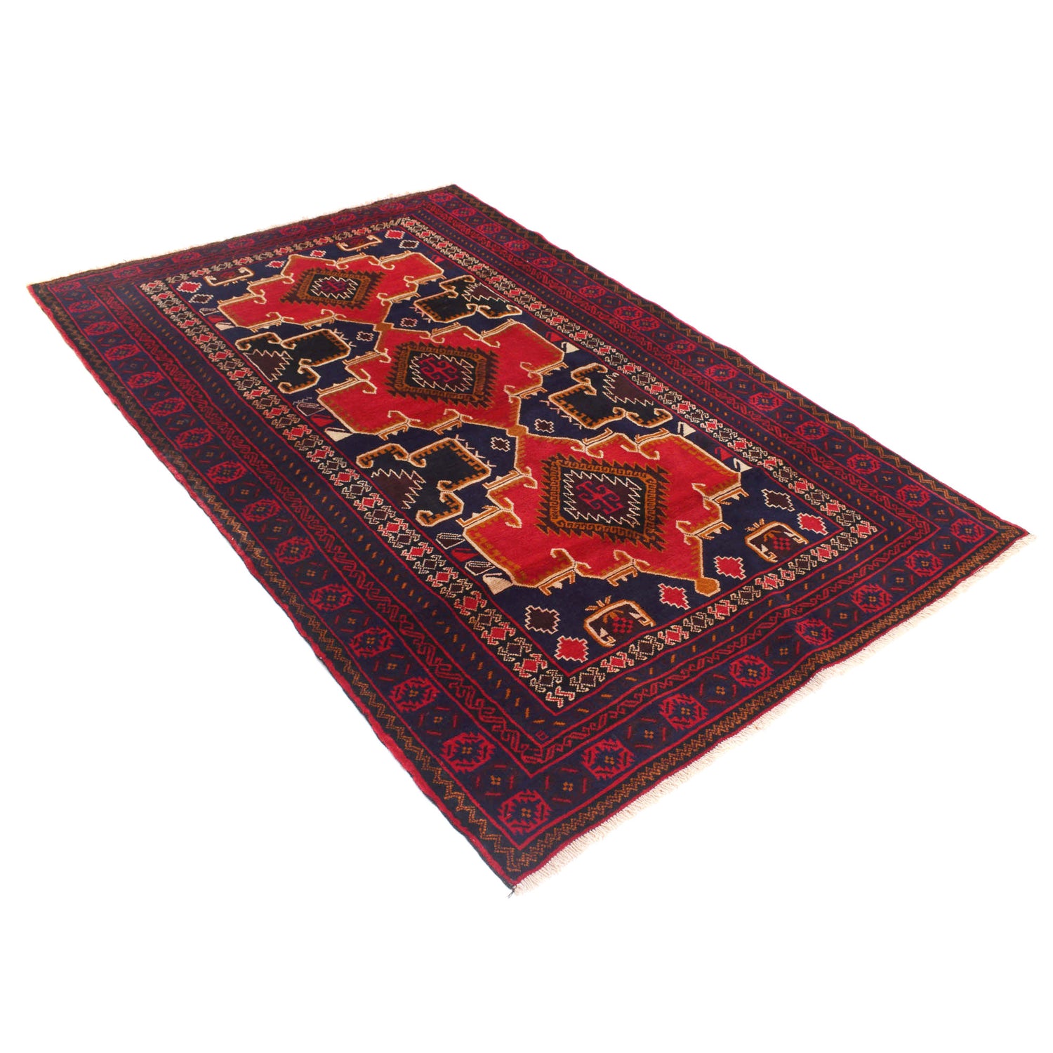 Baluchi Rug Handmade Multi Geometric 4x7 ft