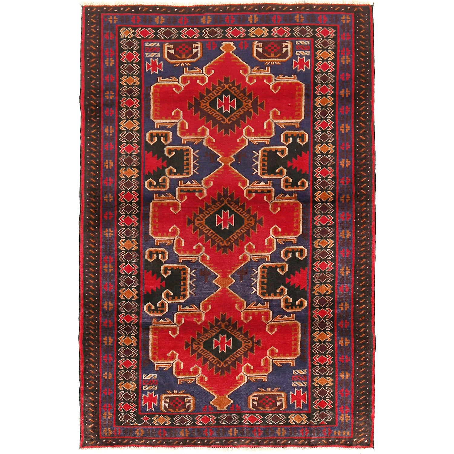 Baluchi Rug Handmade Multi Geometric 4x6 ft