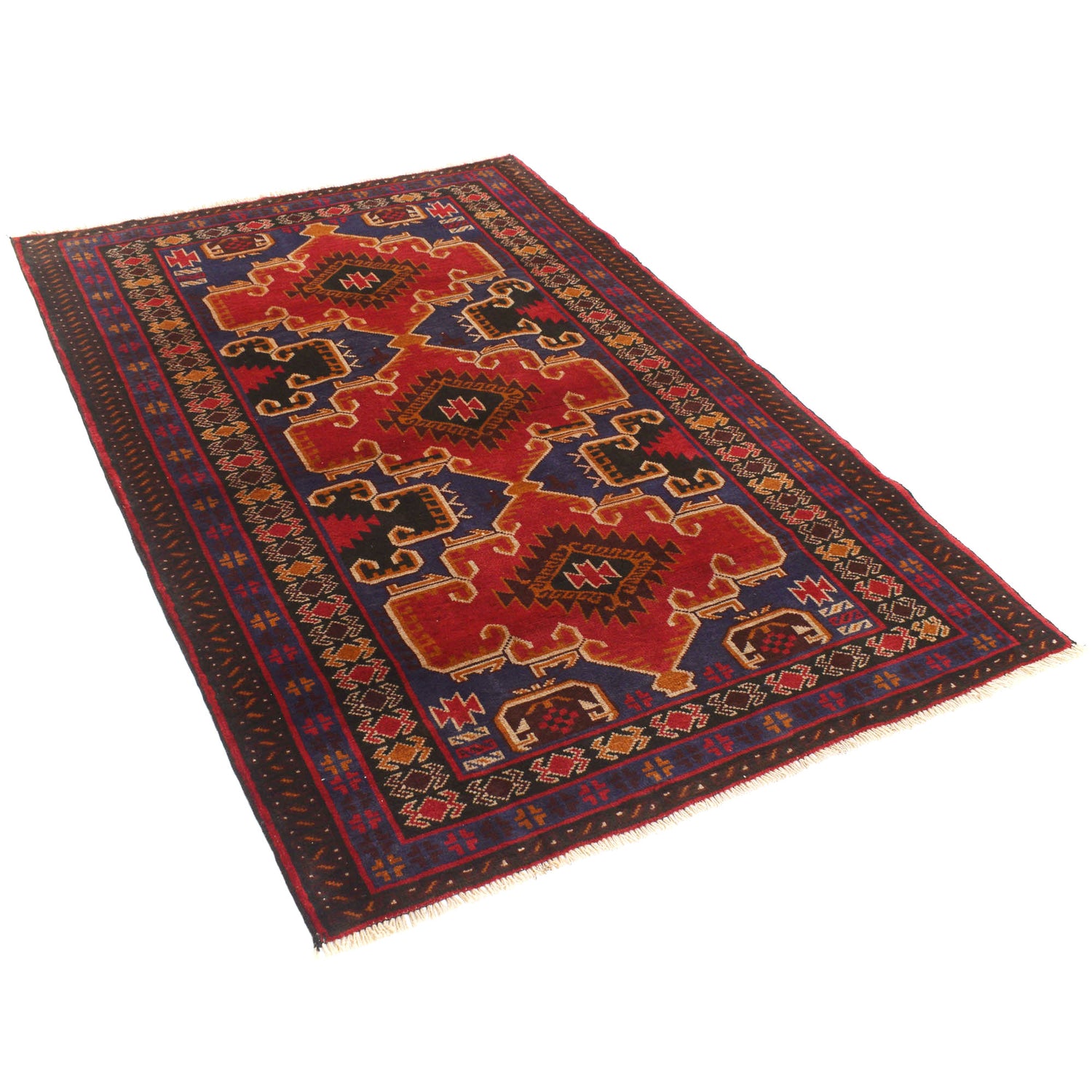 Baluchi Rug Handmade Multi Geometric 4x6 ft