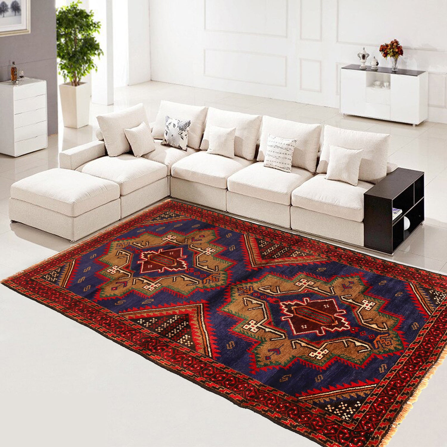 Baluchi Rug Handmade Multi Geometric 4x6 ft