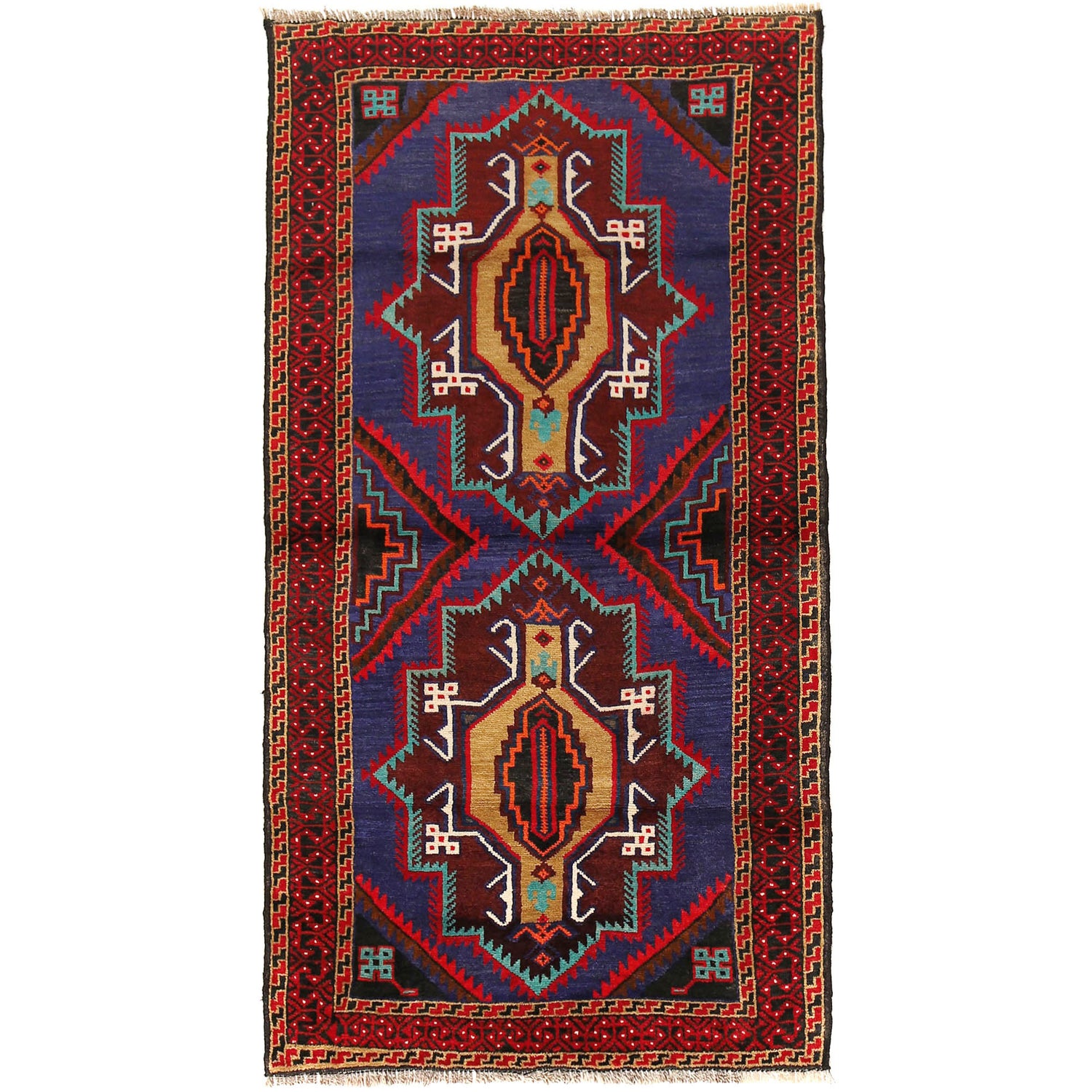 Baluchi Rug Handmade Multi Geometric 4x6 ft