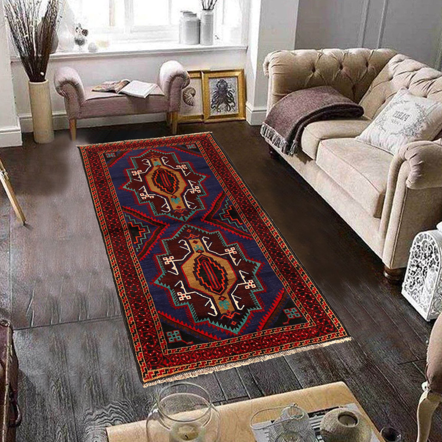 Baluchi Rug Handmade Multi Geometric 4x6 ft