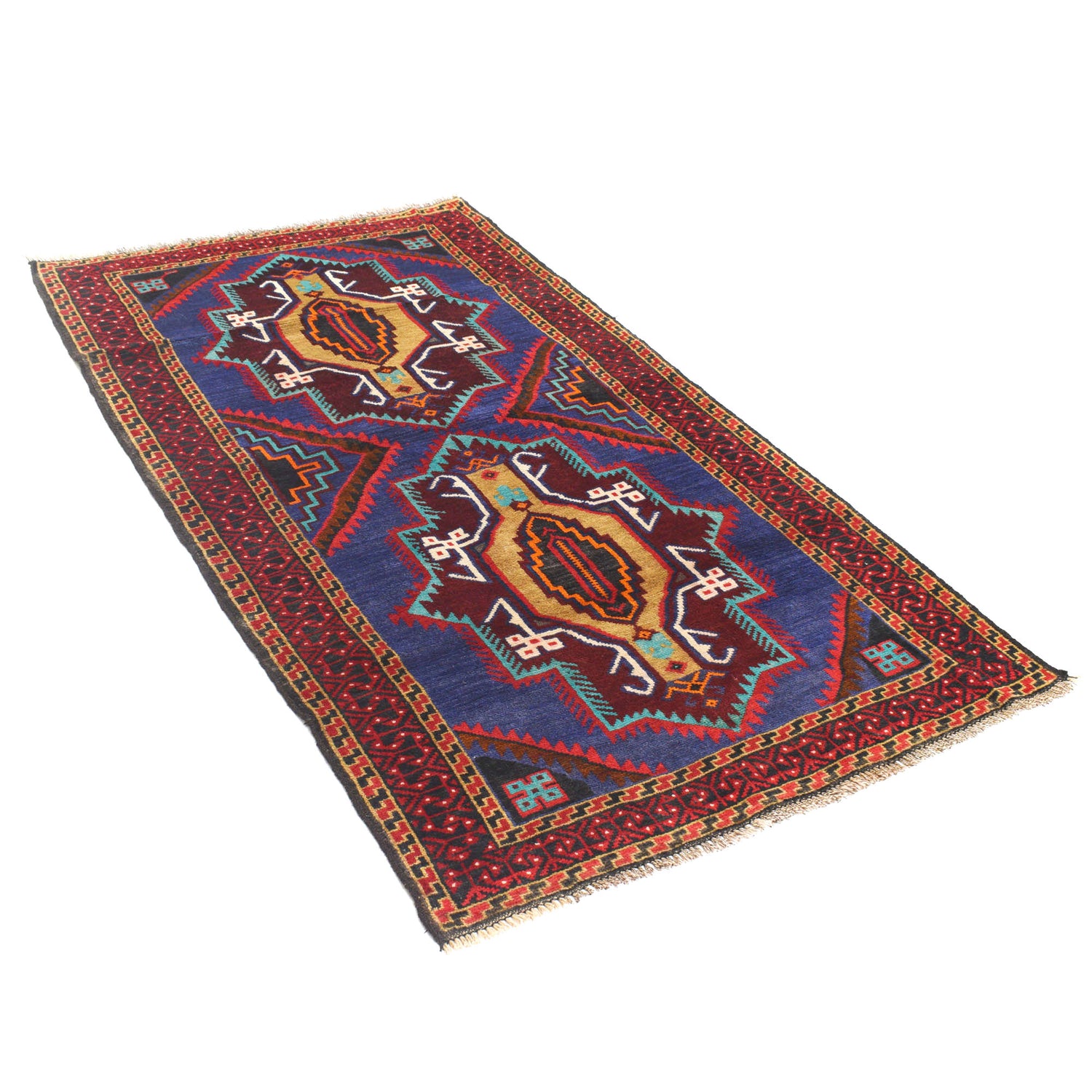 Baluchi Rug Handmade Multi Geometric 4x6 ft