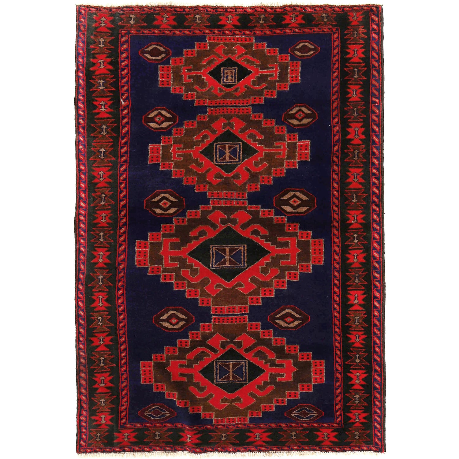 Baluchi Rug Handmade Blue Geometric 4x7 ft