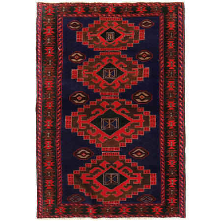 Baluchi Rug Handmade Blue Geometric 4x7 ft