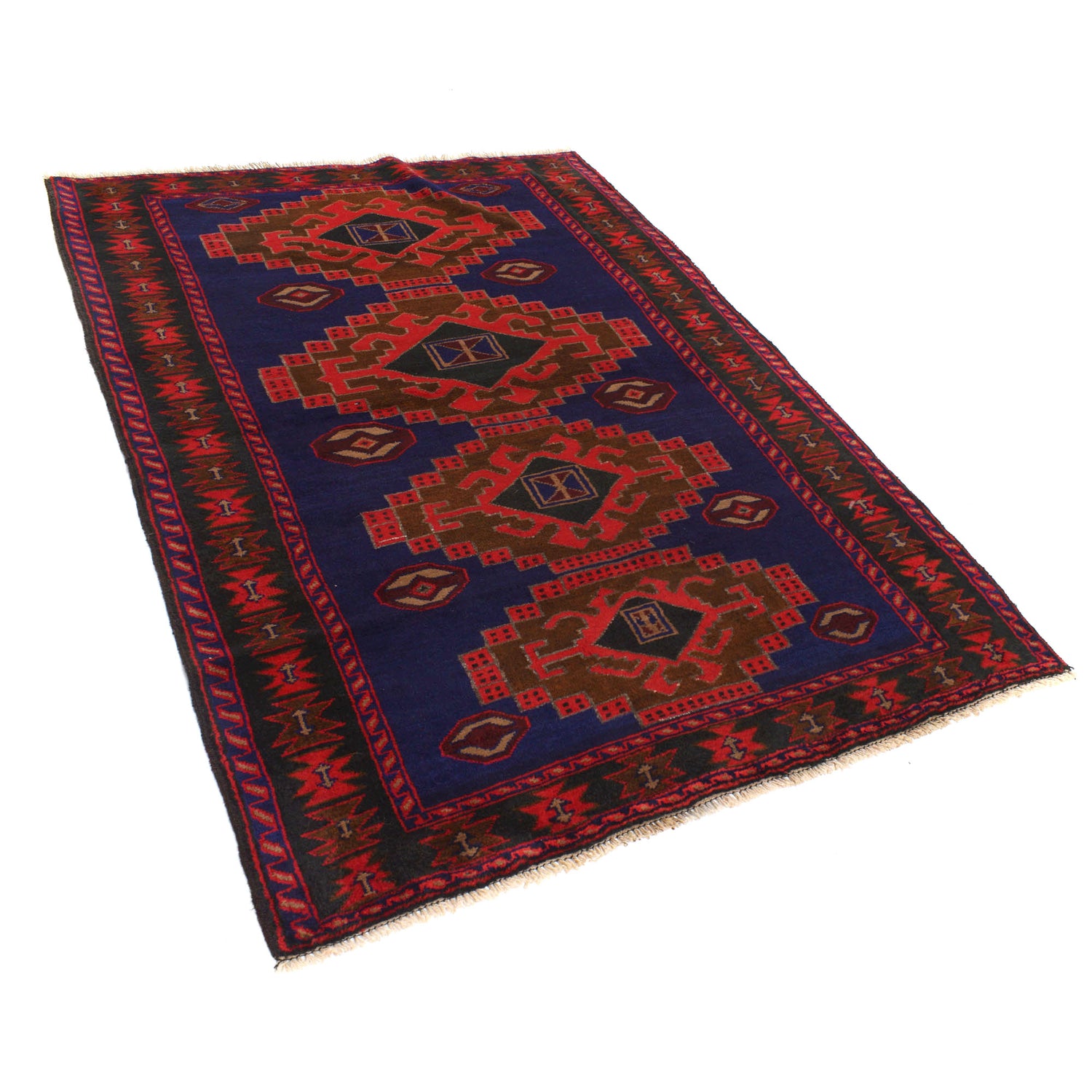Baluchi Rug Handmade Blue Geometric 4x7 ft