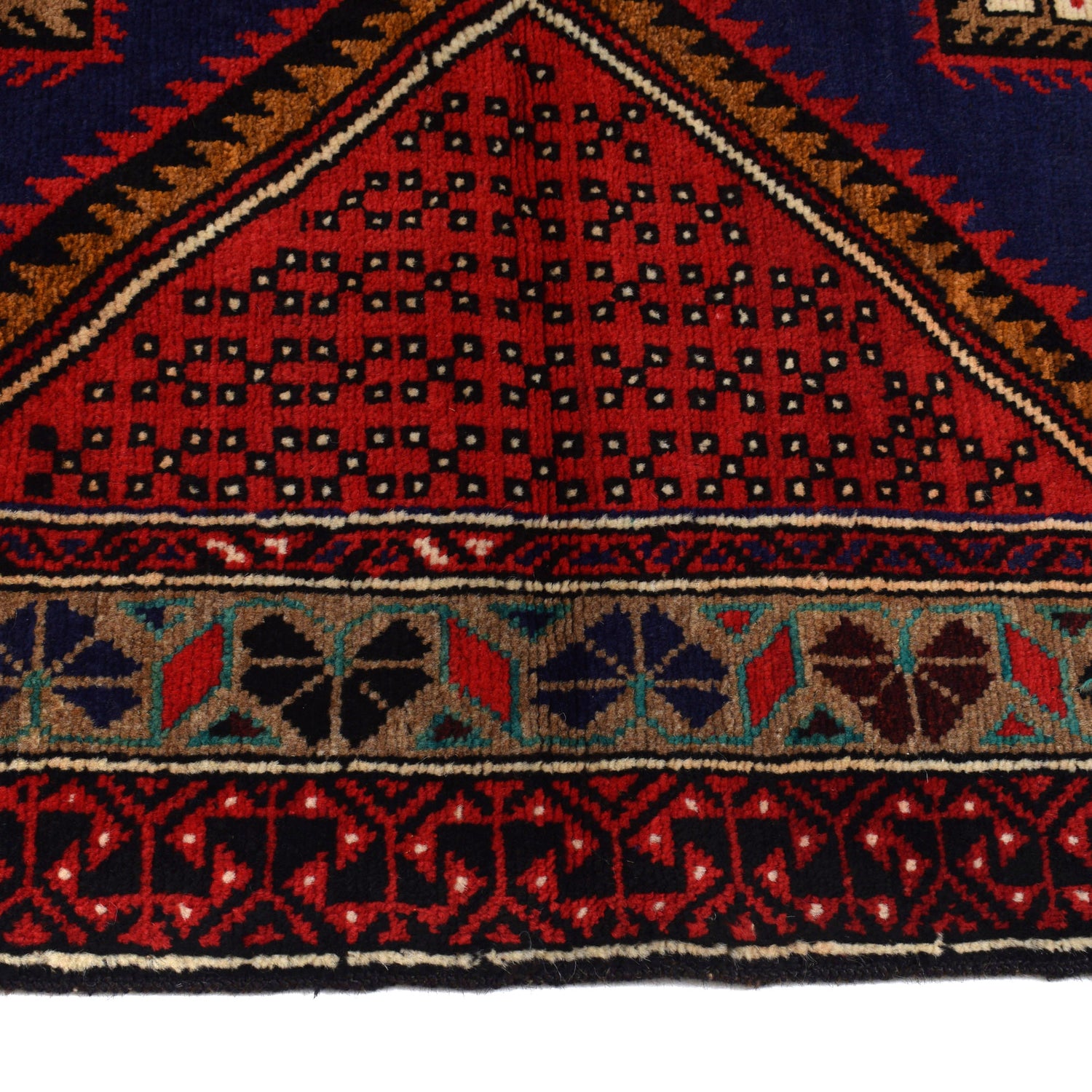 Baluchi Rug Handmade Blue Geometric 4x7 ft