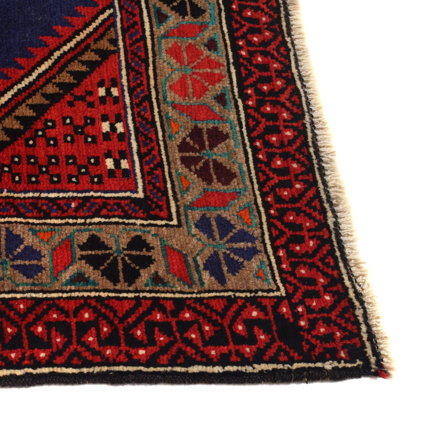 Baluchi Rug Handmade Blue Geometric 4x7 ft