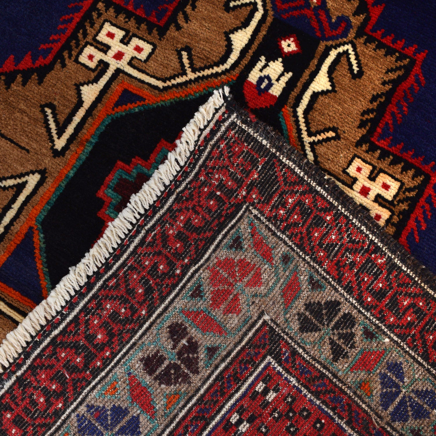 Baluchi Rug Handmade Blue Geometric 4x7 ft