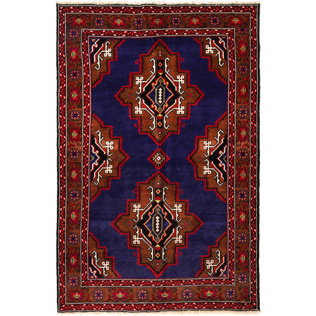 Baluchi Rug Handmade Blue Geometric 4x7 ft