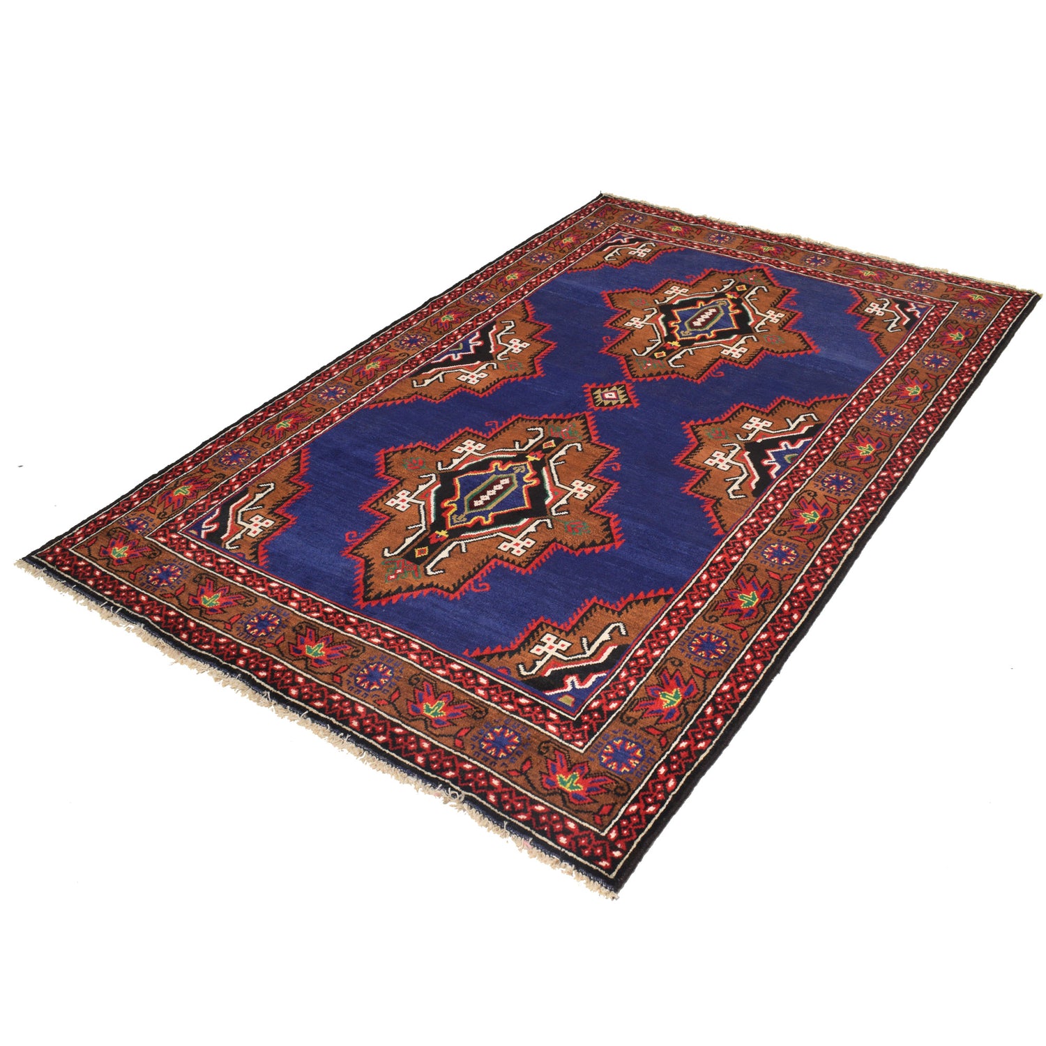 Baluchi Rug Handmade Blue Geometric 4x7 ft