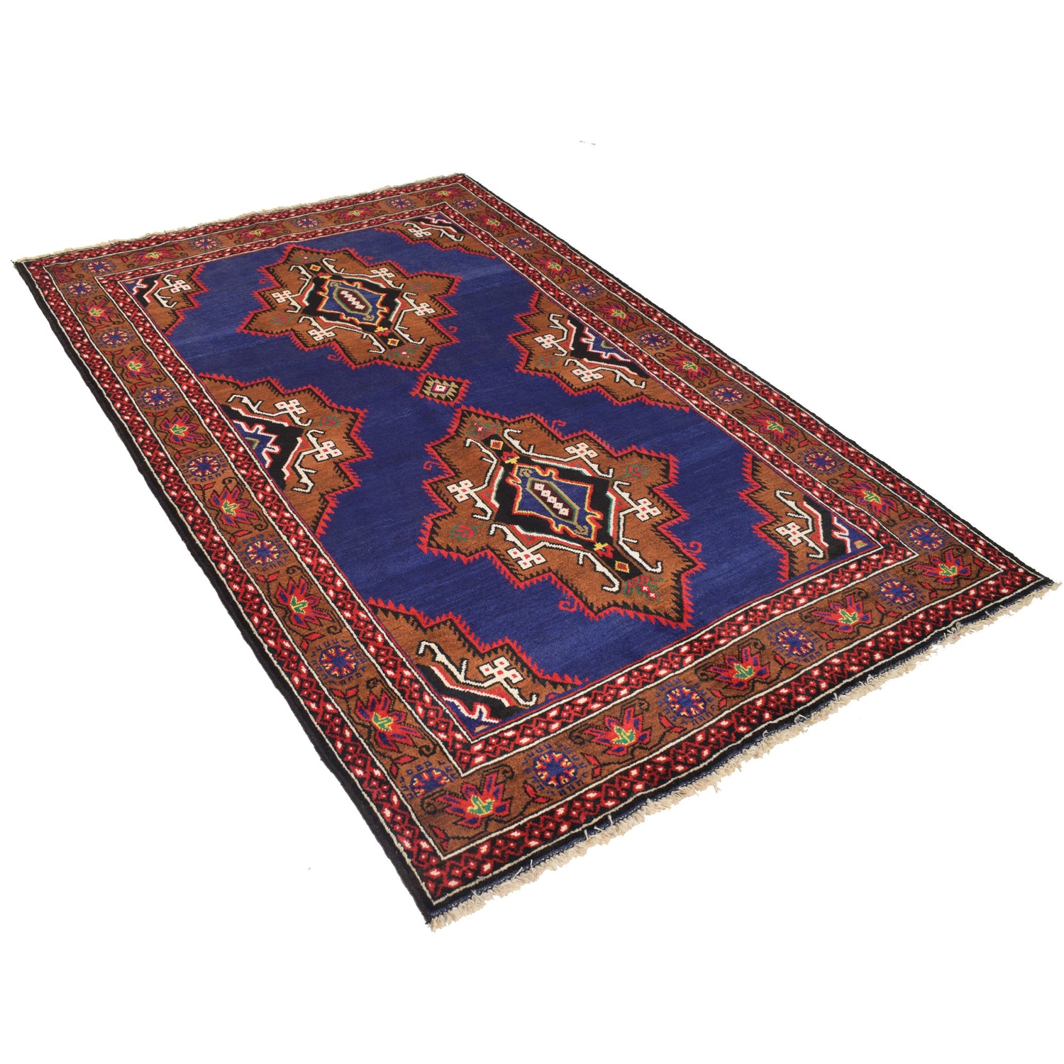 Baluchi Rug Handmade Blue Geometric 4x7 ft