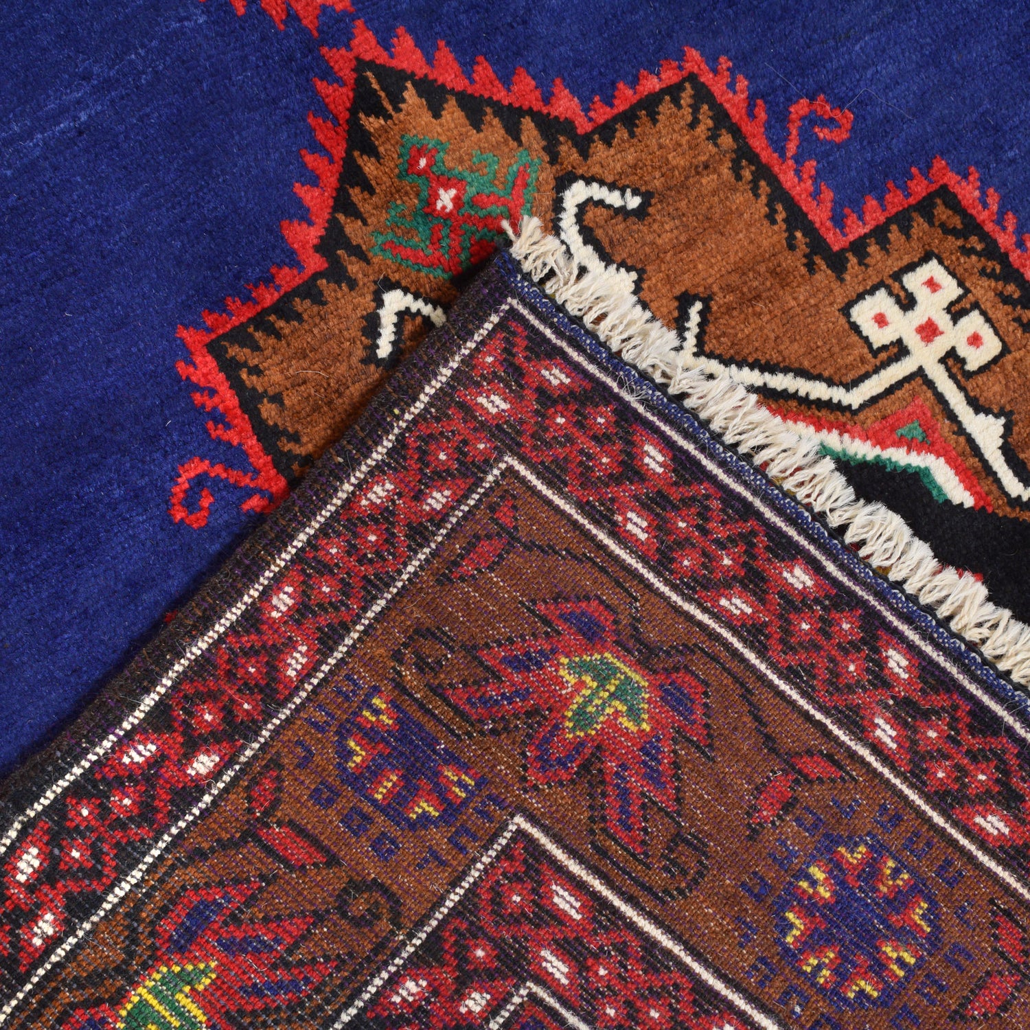 Baluchi Rug Handmade Blue Geometric 4x7 ft