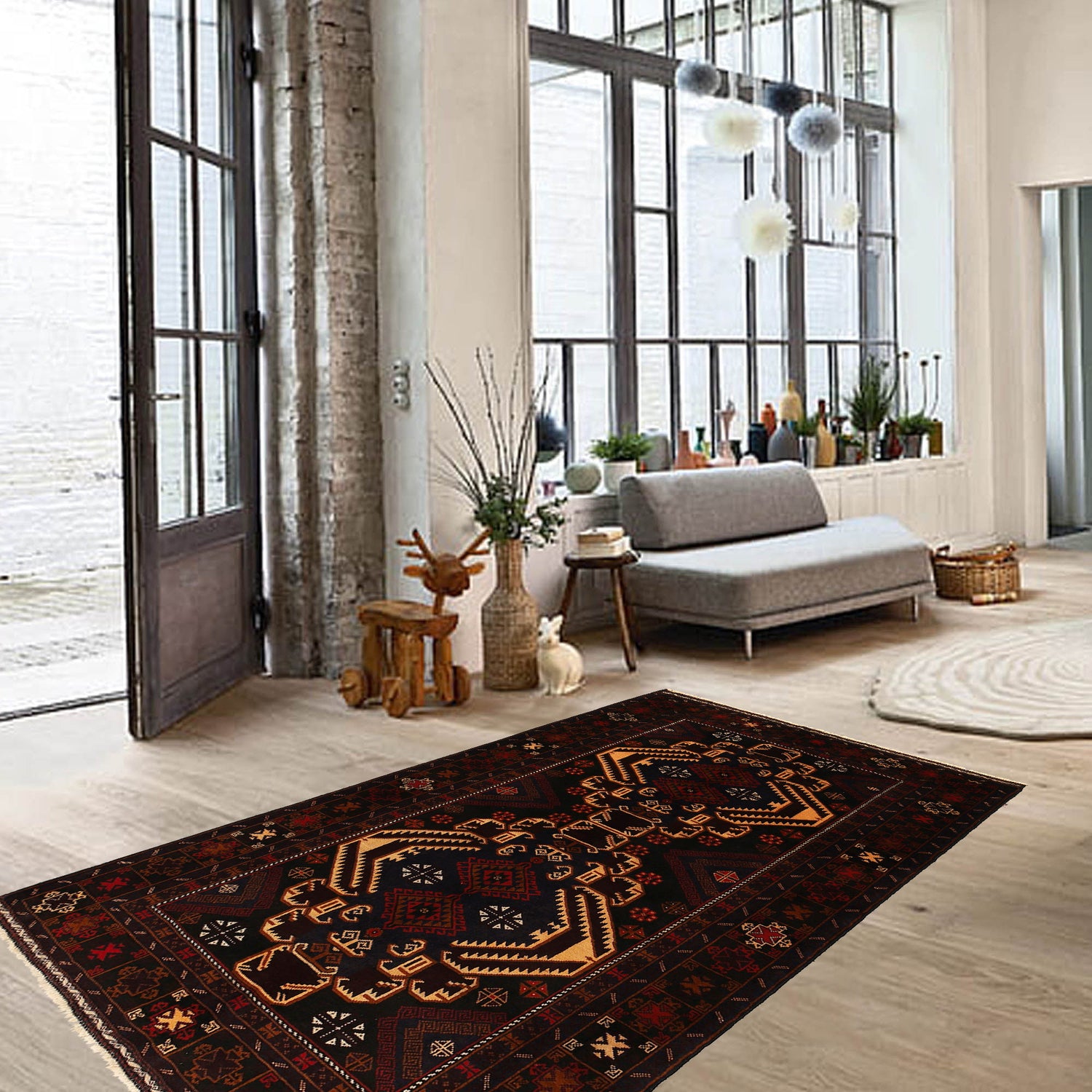 Baluchi Rug Handmade Multi Geometric 4x7 ft