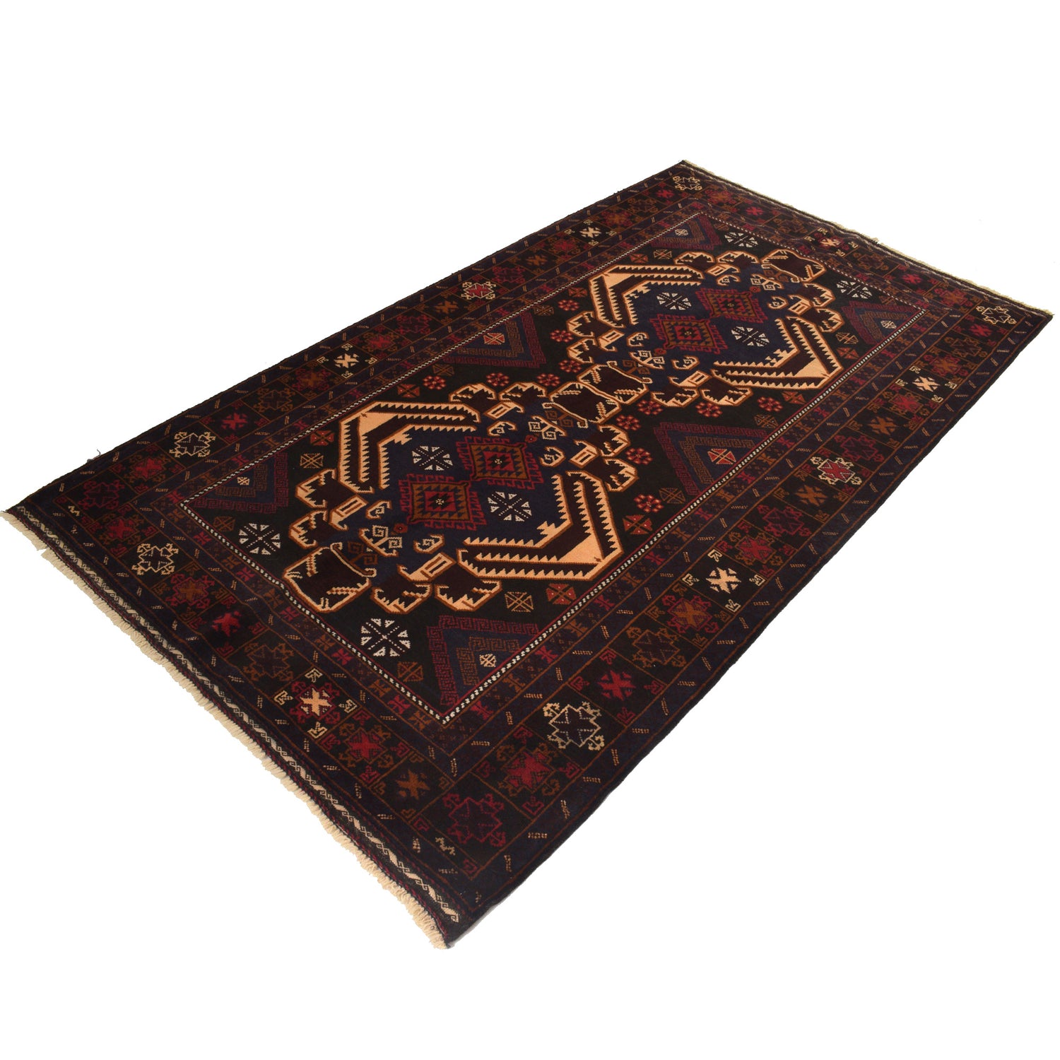 Baluchi Rug Handmade Multi Geometric 4x7 ft