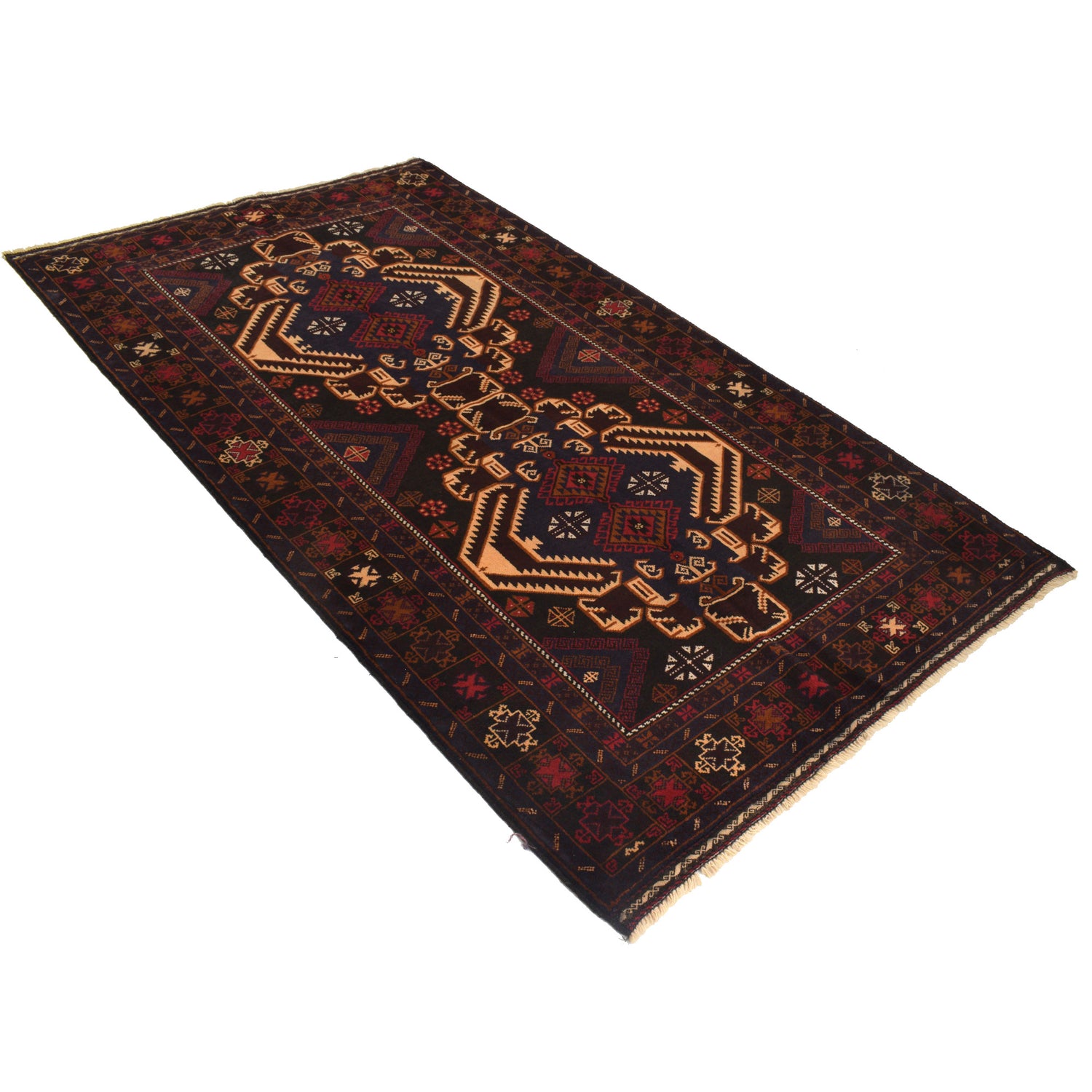 Baluchi Rug Handmade Multi Geometric 4x7 ft