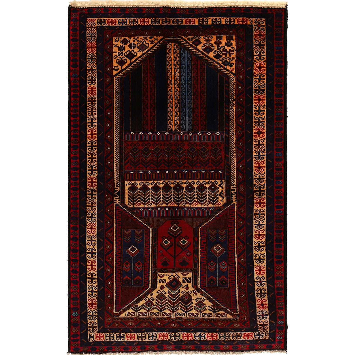 Baluchi Rug Handmade Multi Geometric 4x6 ft