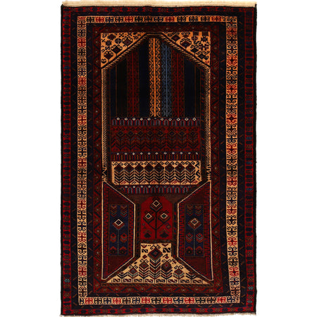 Baluchi Rug Handmade Multi Geometric 4x6 ft