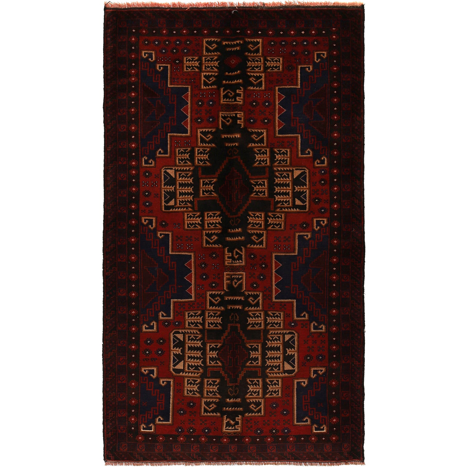 Baluchi Rug Handmade Red Geometric 4x7 ft