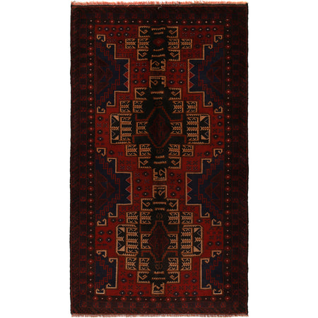 Baluchi Rug Handmade Red Geometric 4x7 ft