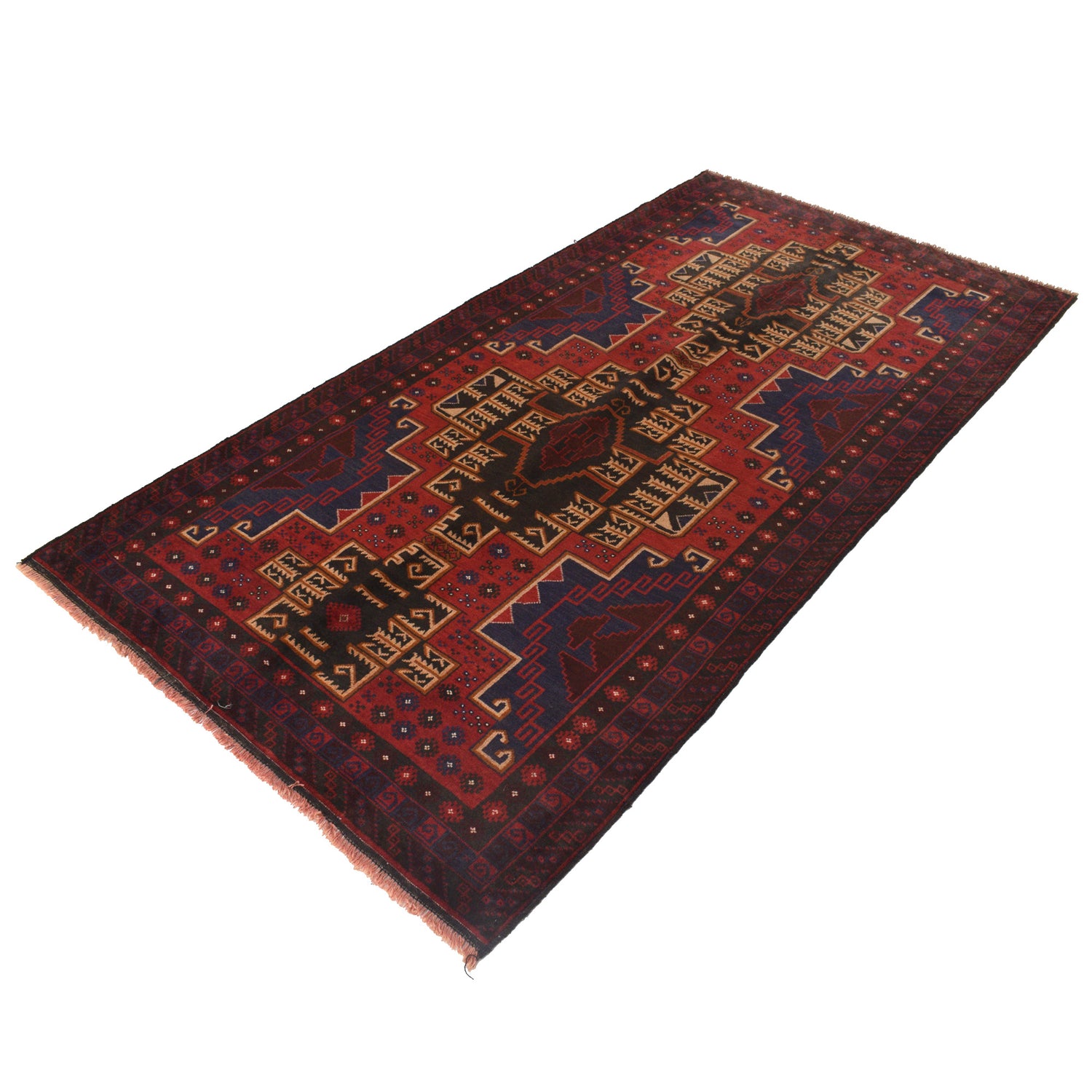 Baluchi Rug Handmade Red Geometric 4x7 ft