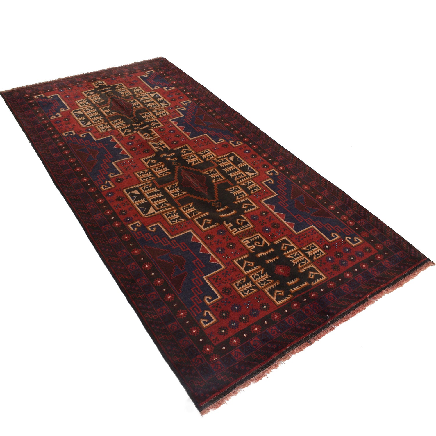 Baluchi Rug Handmade Red Geometric 4x7 ft