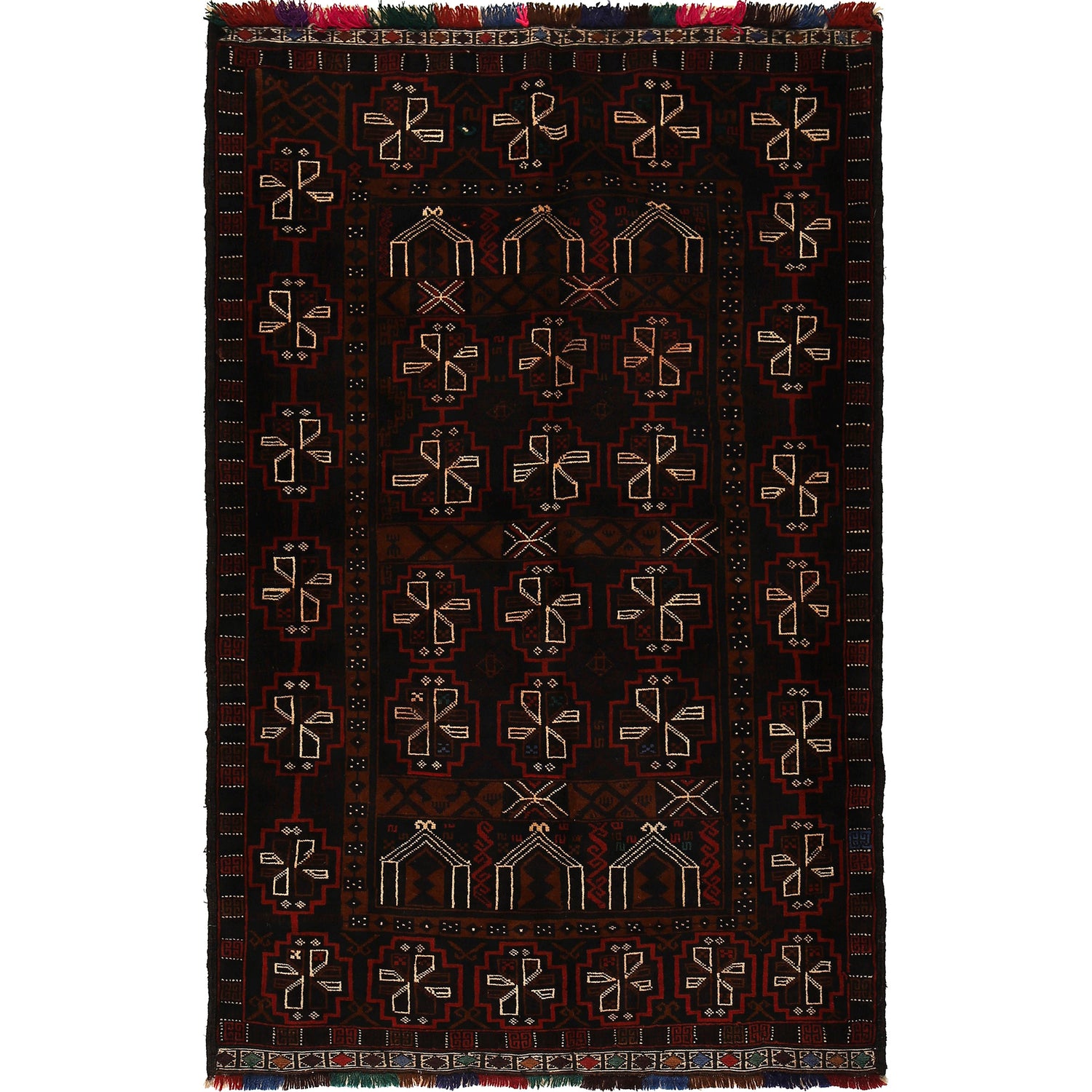 Baluchi Rug Handmade Multi Geometric 4x6 ft