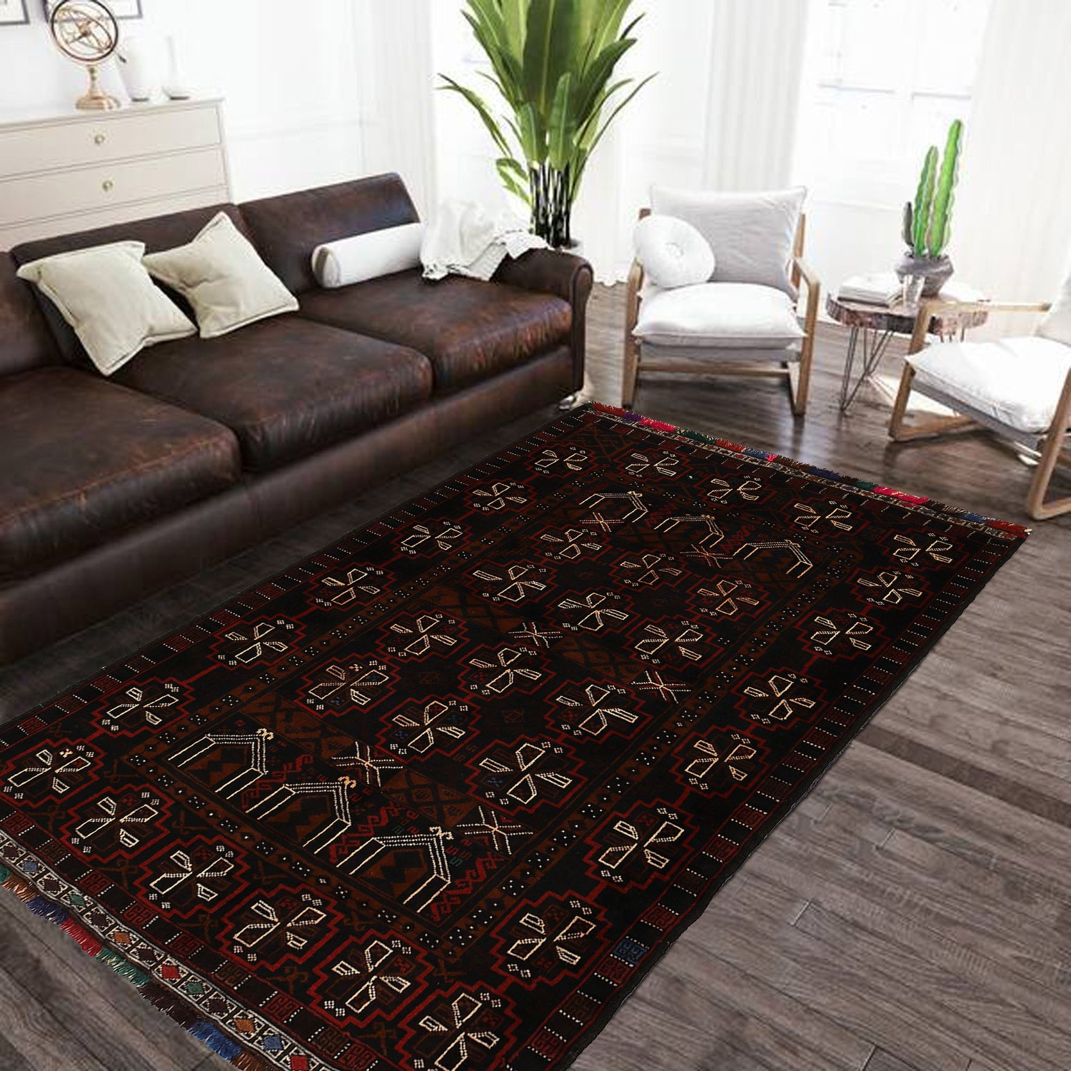 Baluchi Rug Handmade Multi Geometric 4x6 ft