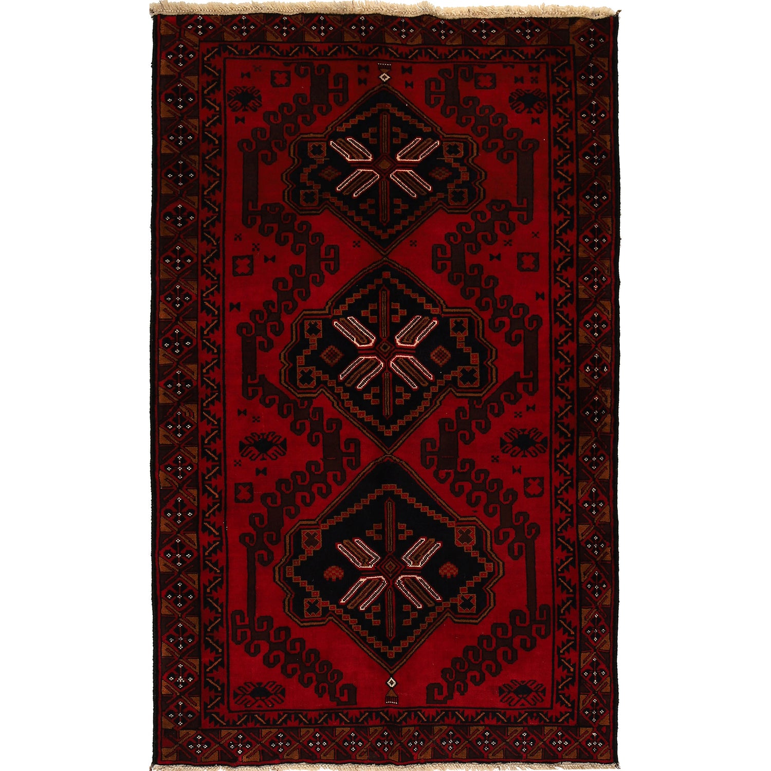 Baluchi Rug Handmade Red Geometric 4x6 ft