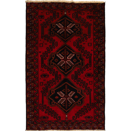 Baluchi Rug Handmade Red Geometric 4x6 ft