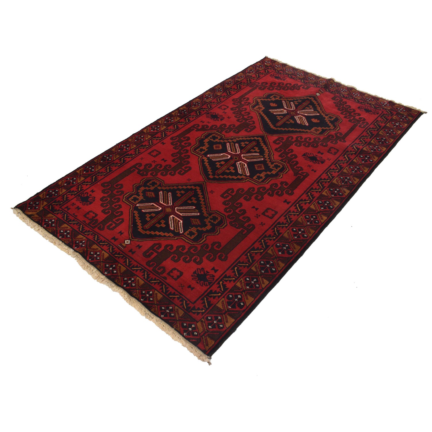 Baluchi Rug Handmade Red Geometric 4x6 ft