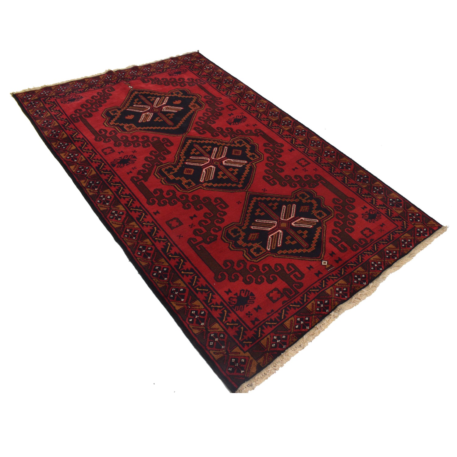 Baluchi Rug Handmade Red Geometric 4x6 ft