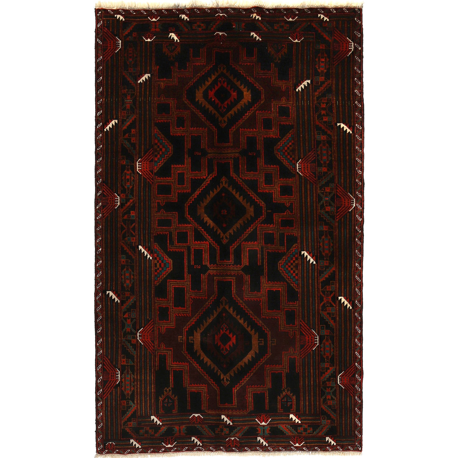 Baluchi Rug Handmade Multi Geometric 4x7 ft