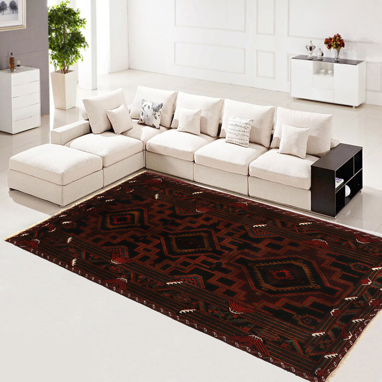 Baluchi Rug Handmade Multi Geometric 4x7 ft