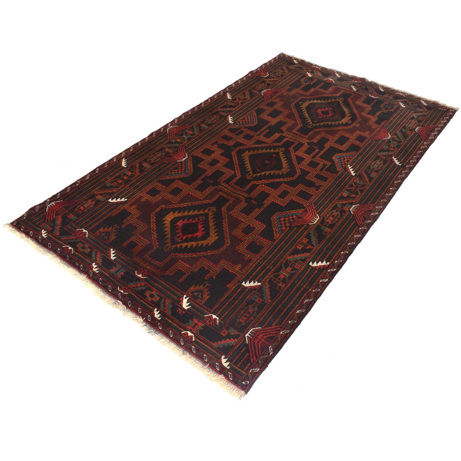 Baluchi Rug Handmade Multi Geometric 4x7 ft