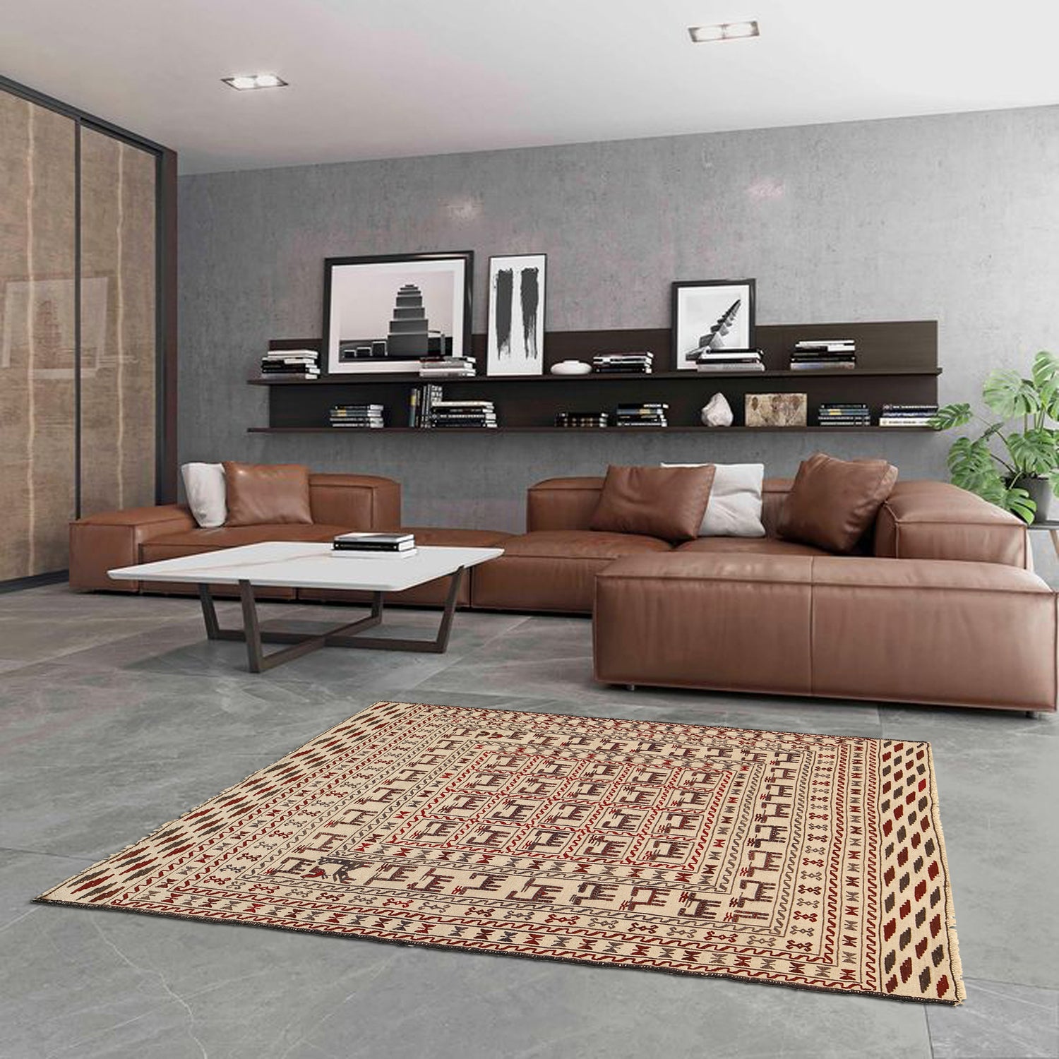 Soumak Kilim Area Rug Handmade White Pictorial 4x6 ft