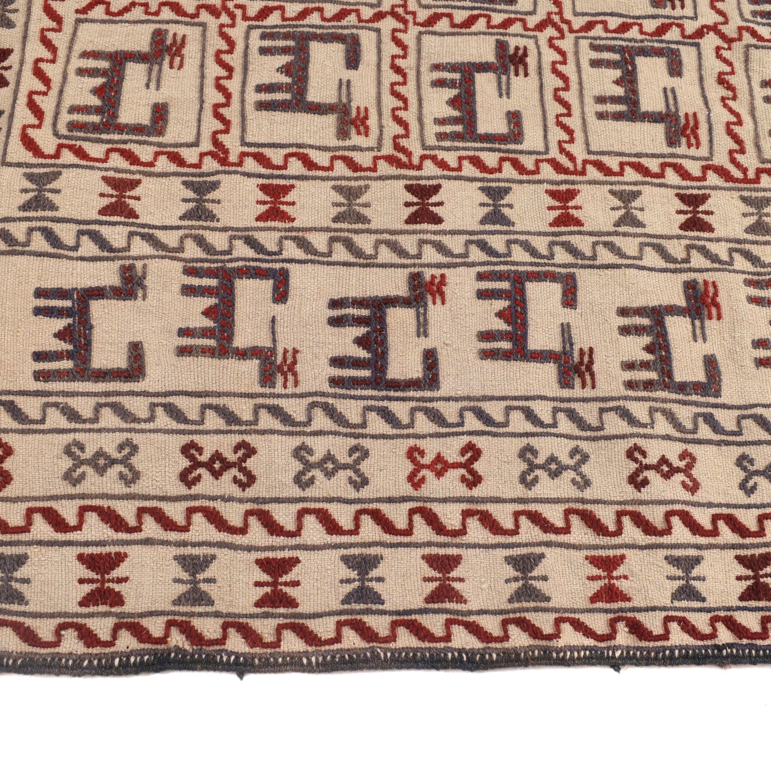 Soumak Kilim Area Rug Handmade White Pictorial 4x6 ft