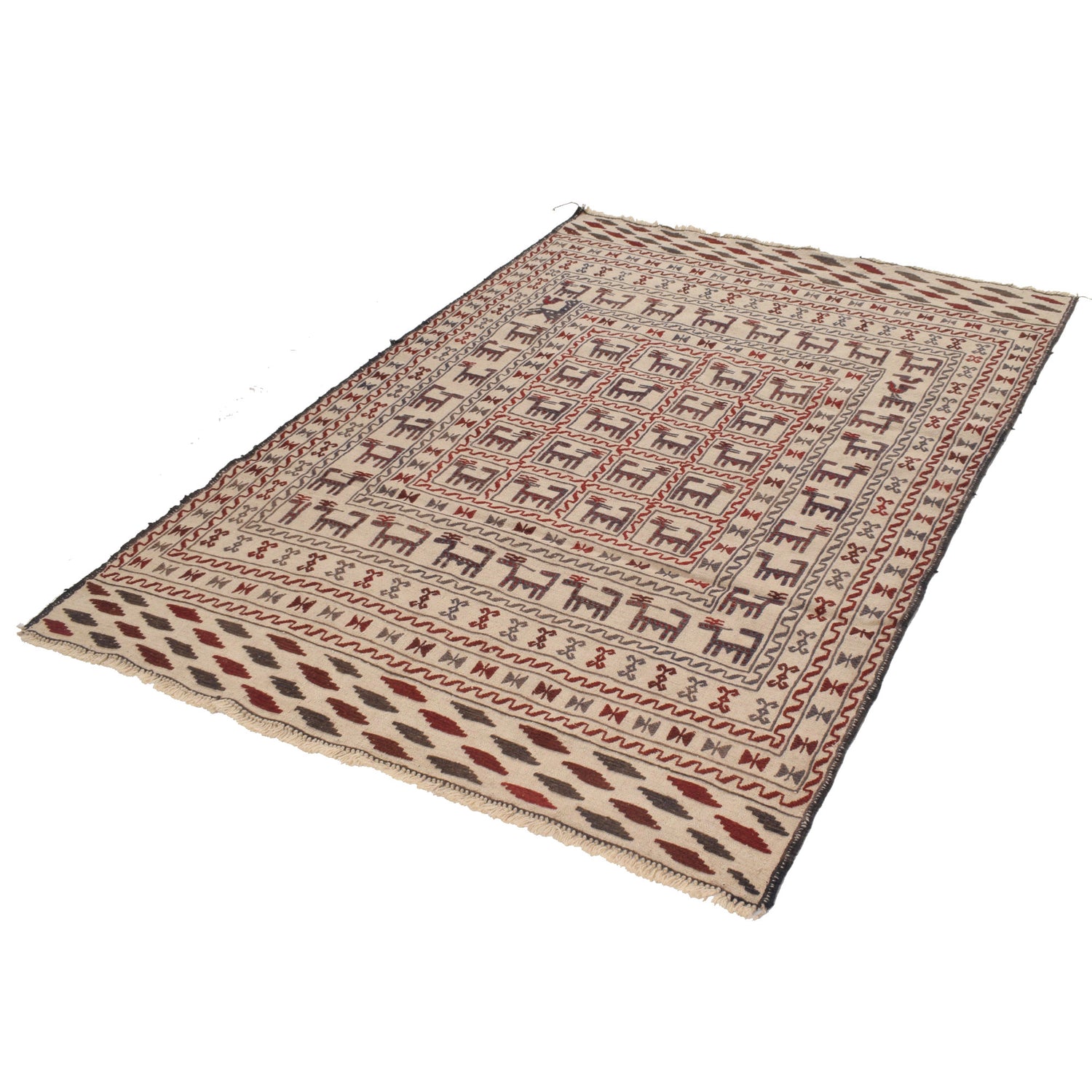 Soumak Kilim Area Rug Handmade White Pictorial 4x6 ft