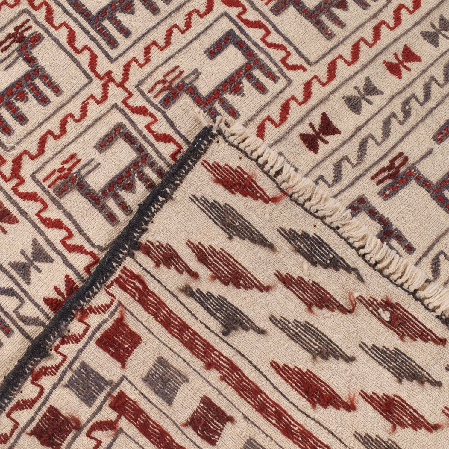 Soumak Kilim Area Rug Handmade White Pictorial 4x6 ft