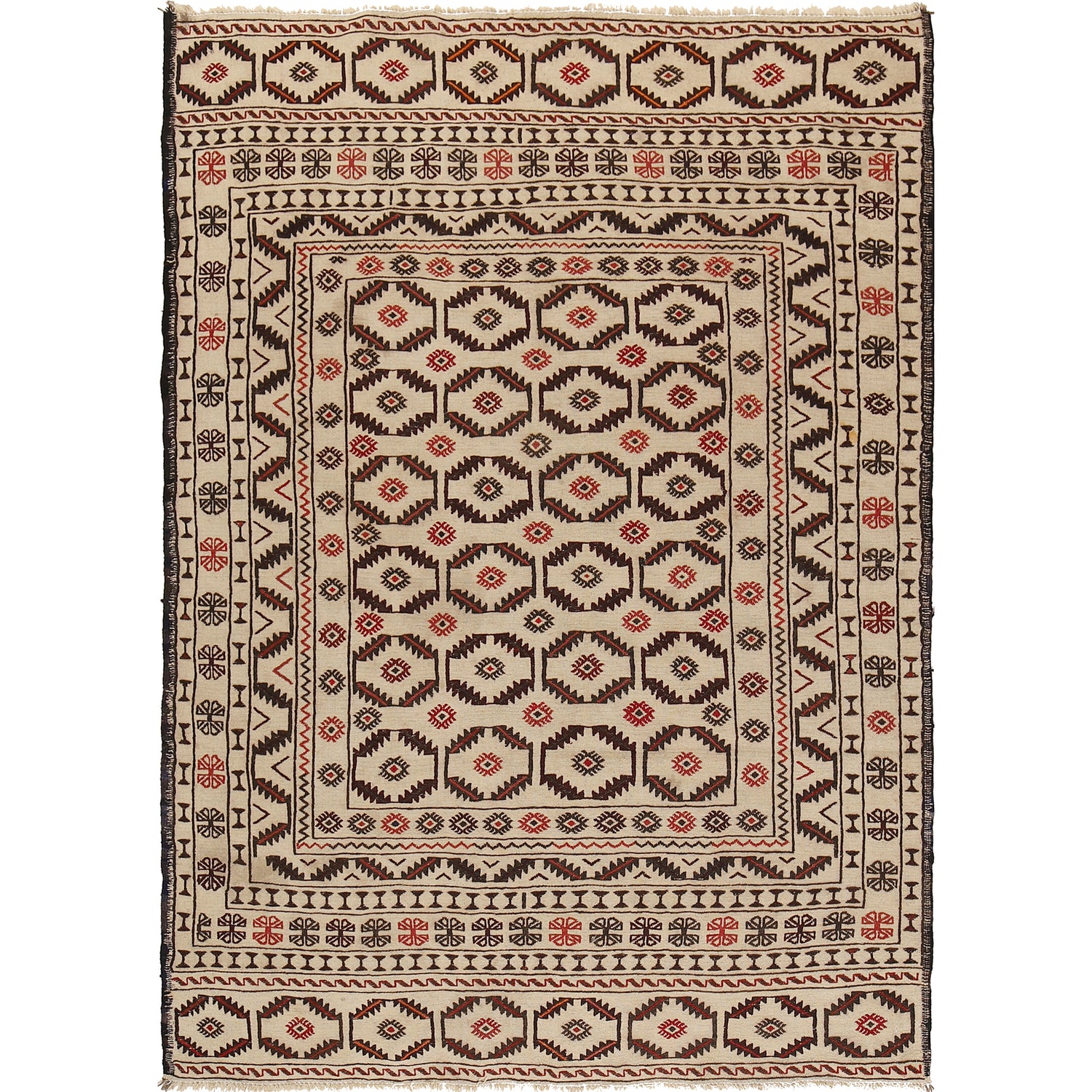 Soumak Kilim Area Rug Handmade White Floral 4x6 ft