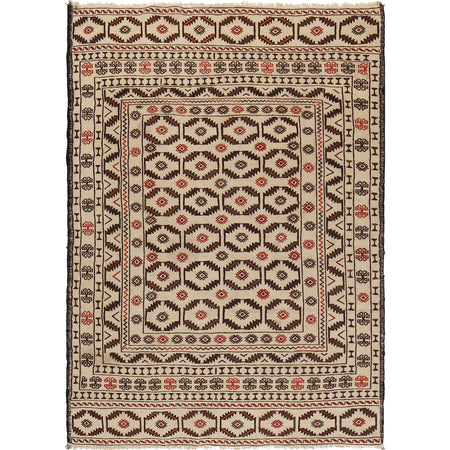 Soumak Kilim Area Rug Handmade White Floral 4x6 ft