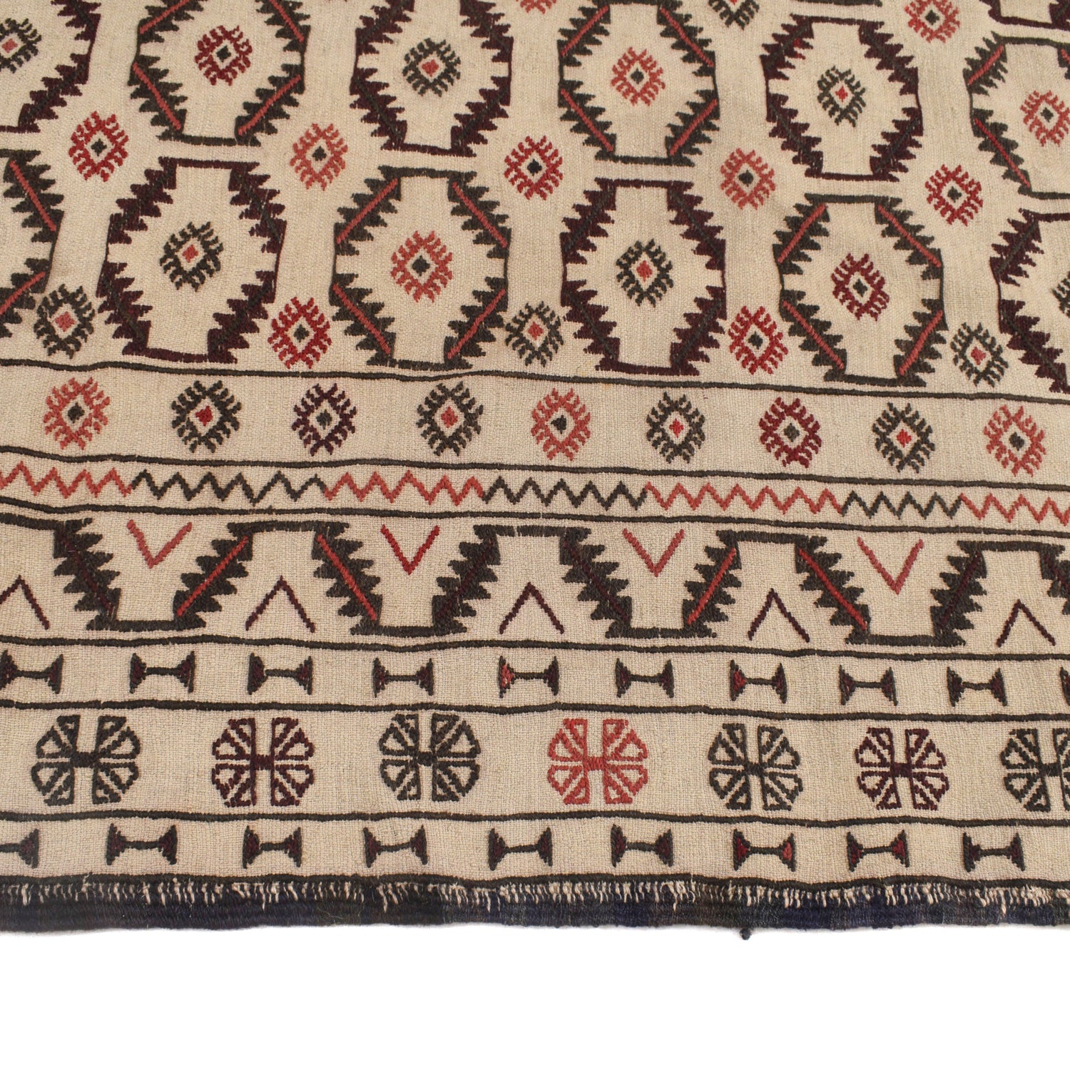 Soumak Kilim Area Rug Handmade White Floral 4x6 ft