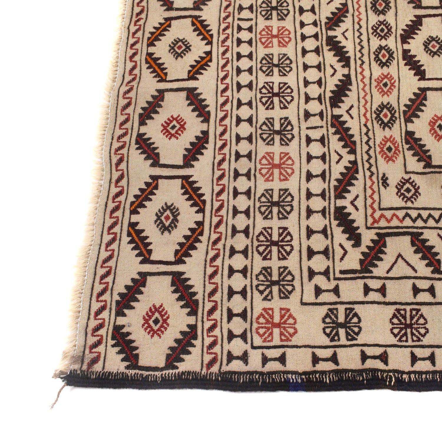 Soumak Kilim Area Rug Handmade White Floral 4x6 ft